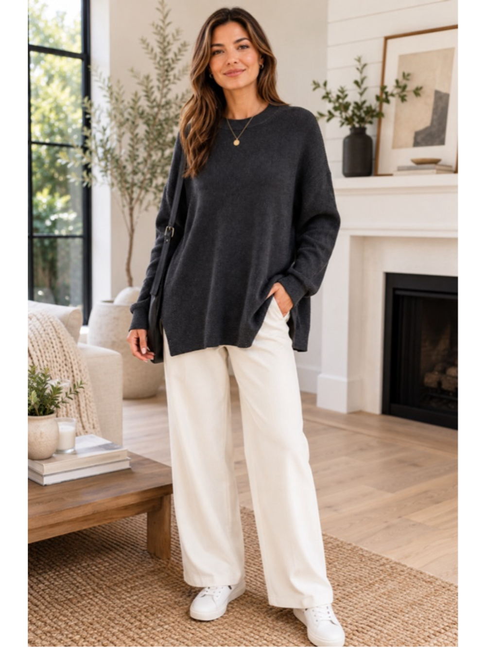 Lululemon Merino Wool Ribbed Crewneck Sweater Women 12 Heathered Black Cozy Knit